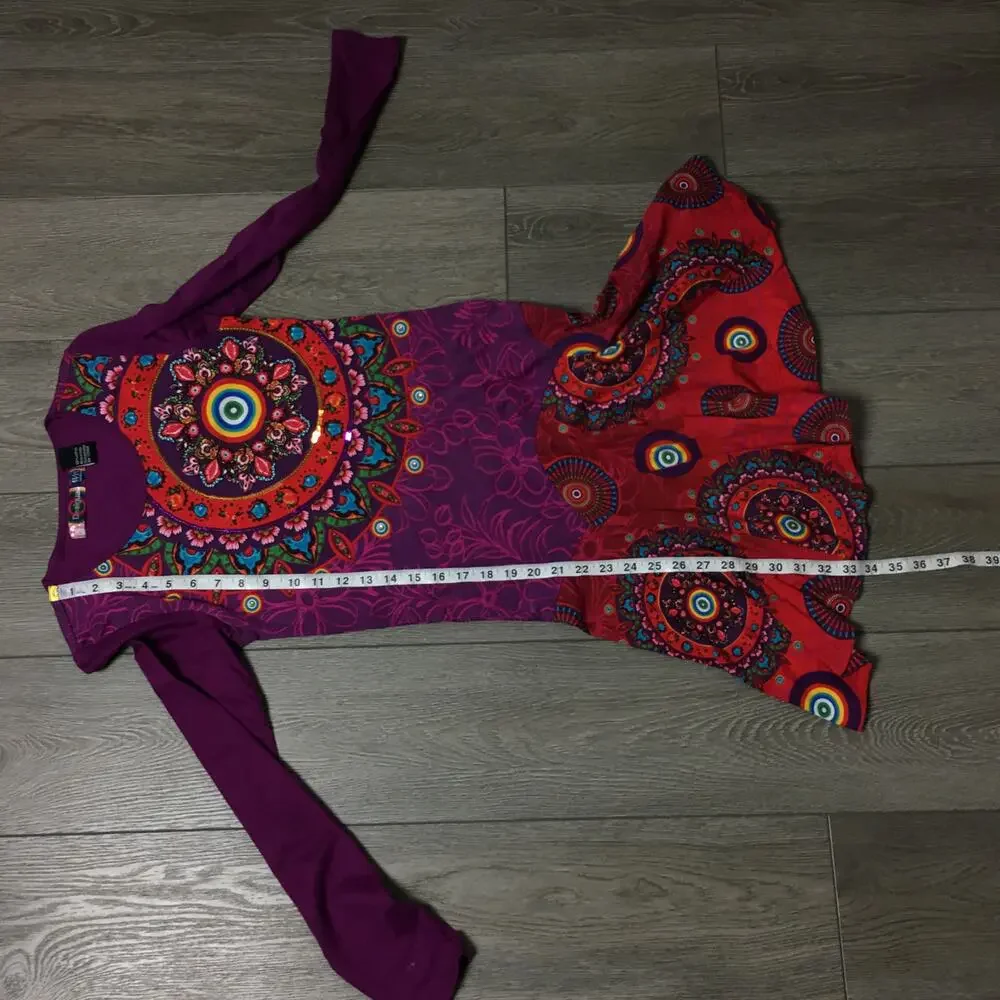 Desigual Multicolor Dress Purple Red Size 13/14 100% cotton